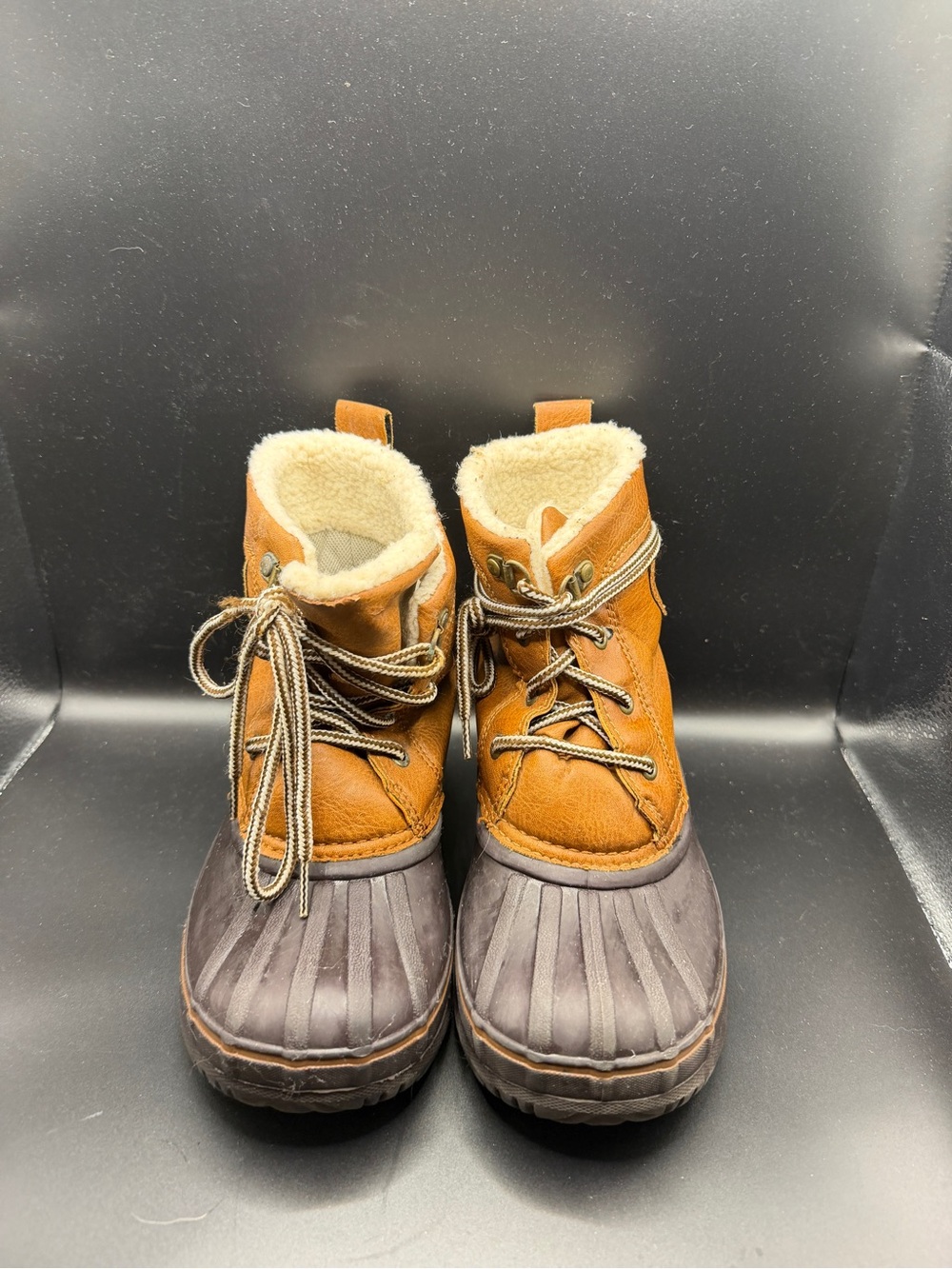 London Fog Kids Tan and Dark Brown Waterproof Lace-Up Winter Boots